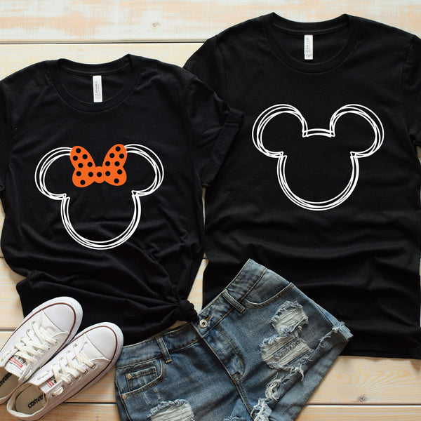 Halloween Scribble Minnie and Mickey Shirts for Couples