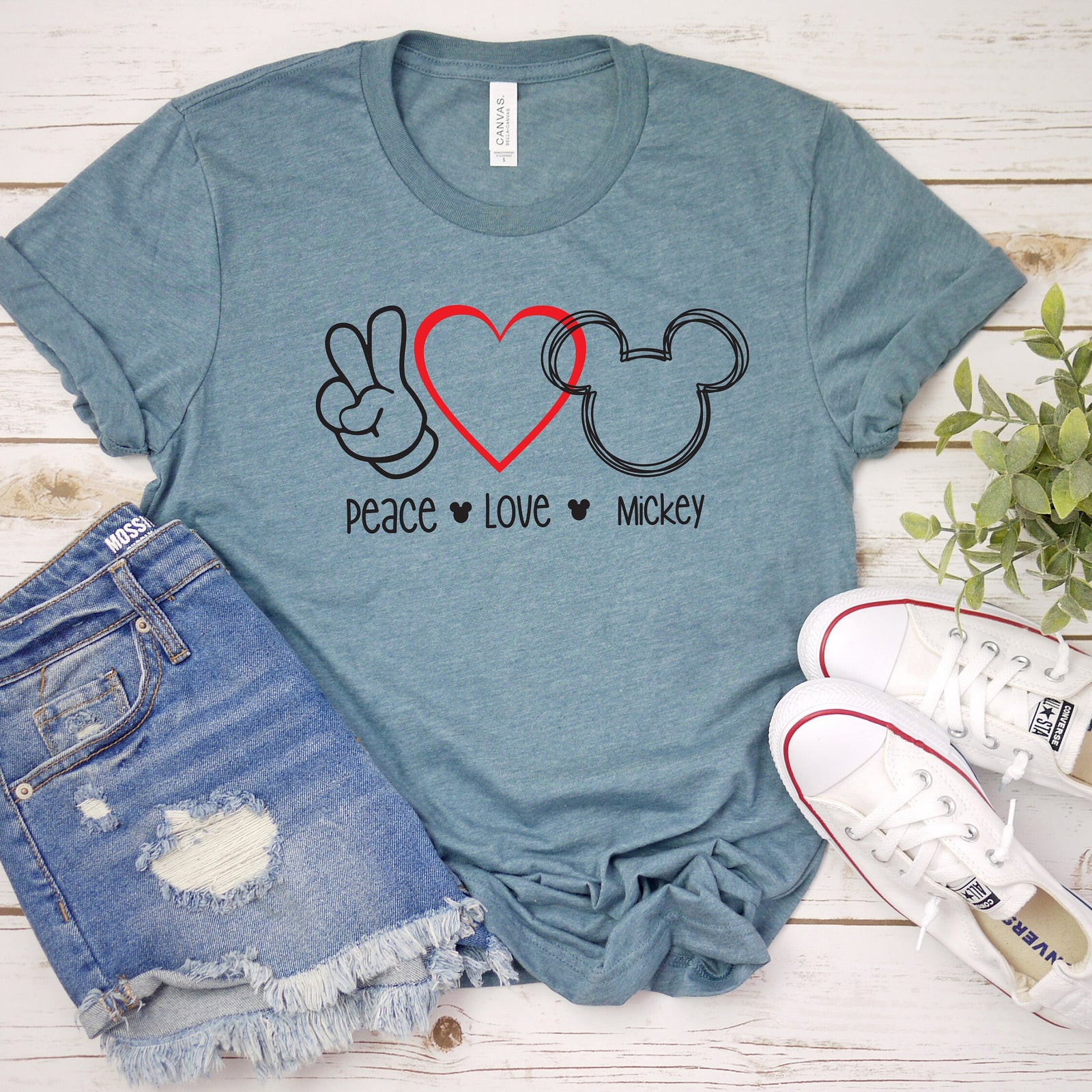 Peace Love Mickey Mouse Adult Unisex T Shirt- Disney Trip Matching Shirts - Family Vacation Shirts