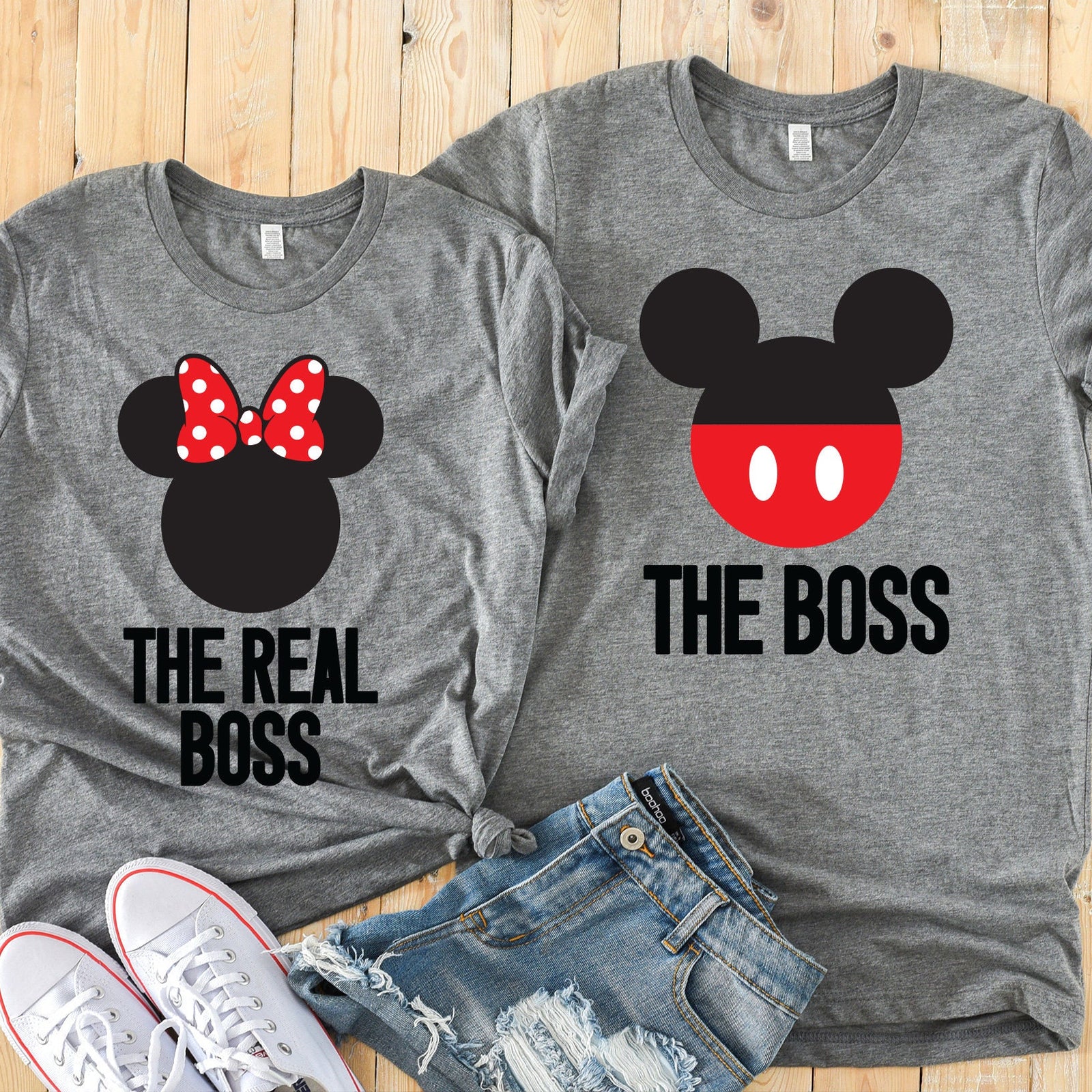 The Boss and The Real Boss - Mickey and Minnie Mouse Matching Disney Shirts - Disney Couples