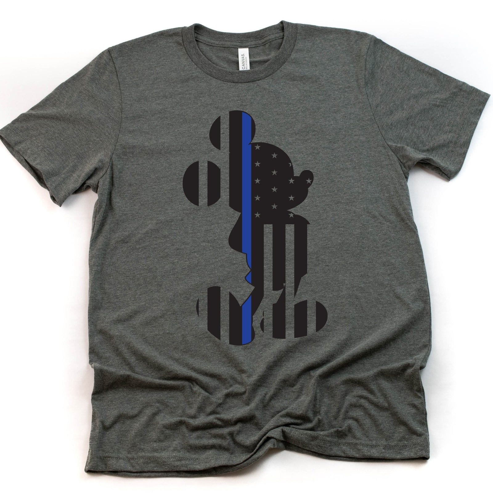 Mickey Police Officer Blue Line Adult Unisex T shirt - Blue Stripe Flag - Mickey Mouse Silhouette T Shirt