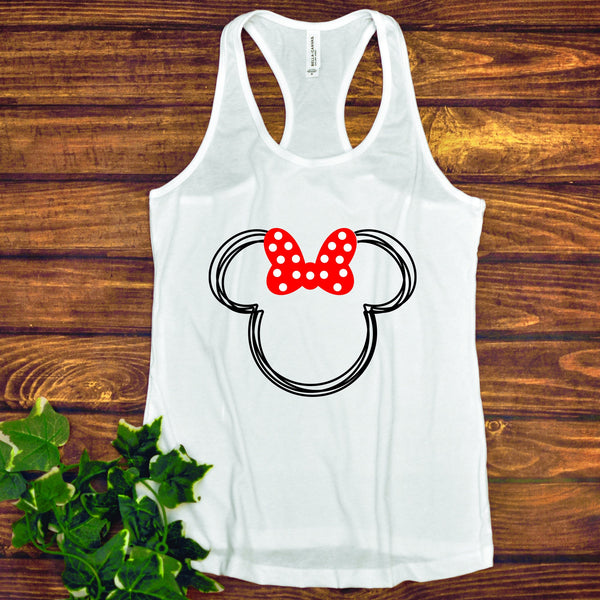 Scribble Minnie Mouse Ladies Racer Back Tank Top - Unique Design
