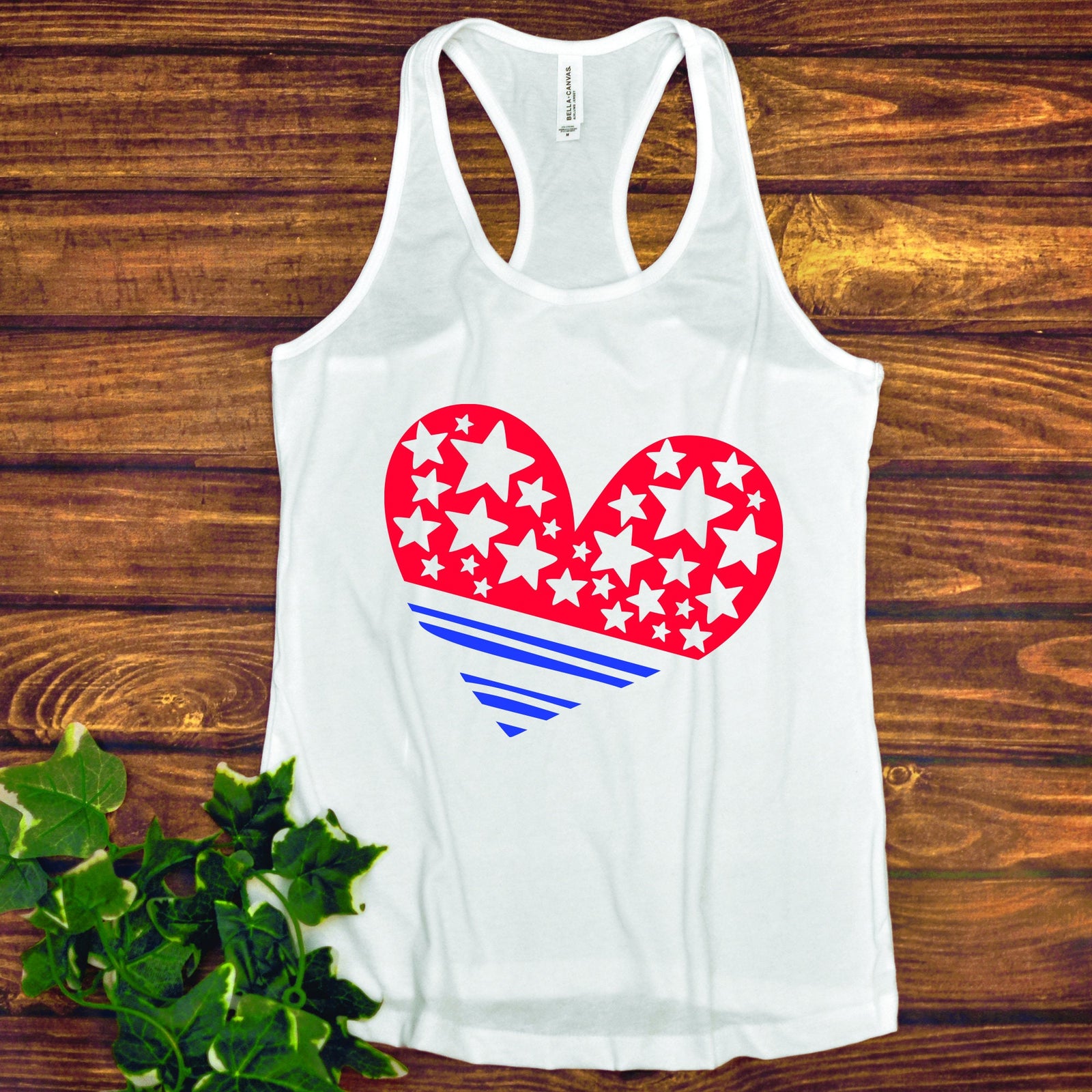 Stars and Stripes Heart - Fourth of July - Memorial - Ladies Racerback Tank - Fire works