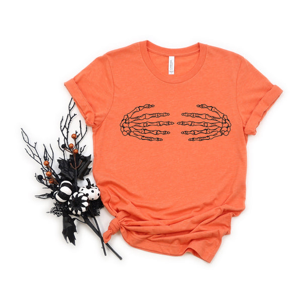 Skeleton Hands Over Boobs Funny Halloween T Shirt
