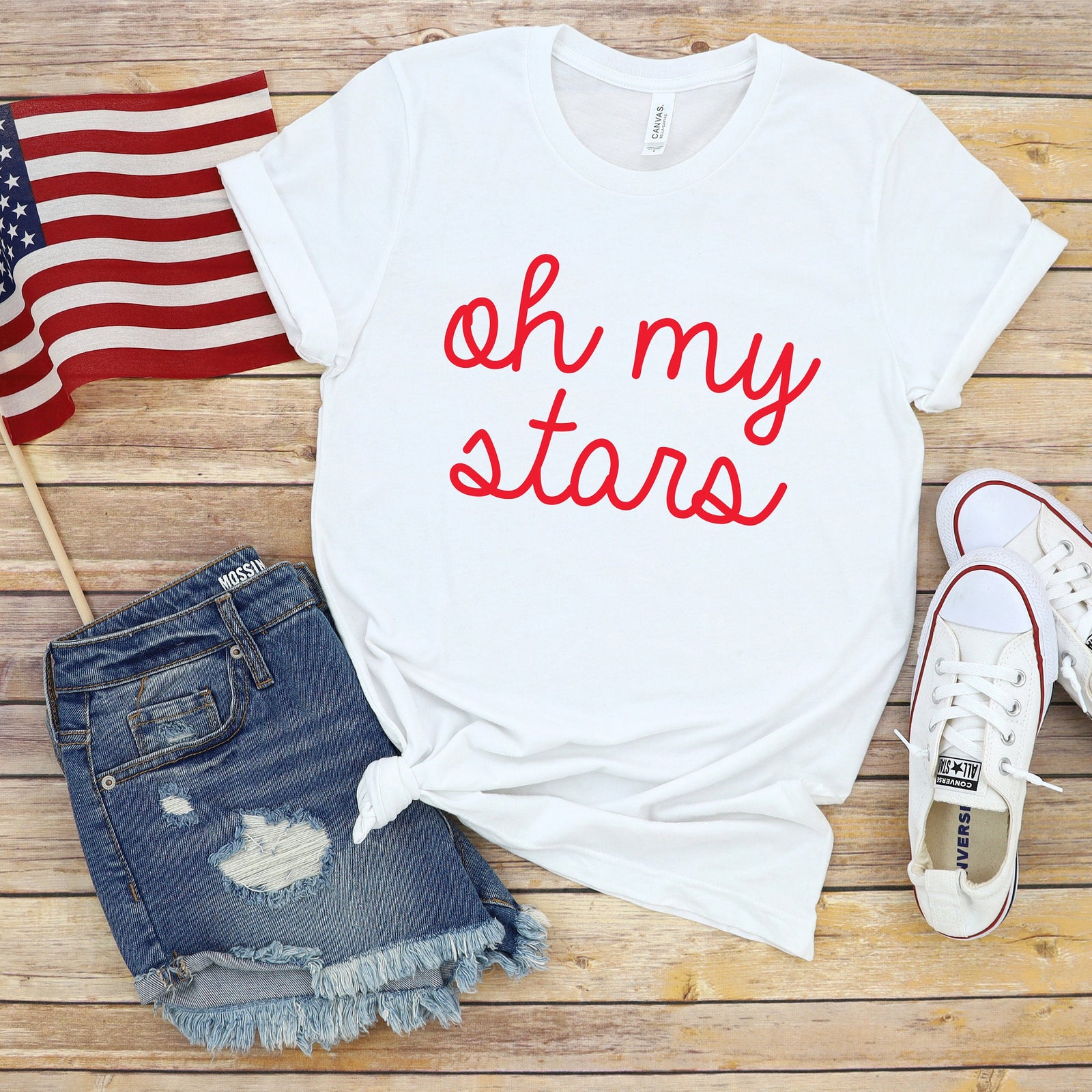 Oh My Stars Fourth of July Adult T Shirt - Independence Day - Memorial - Red White and Blue USA