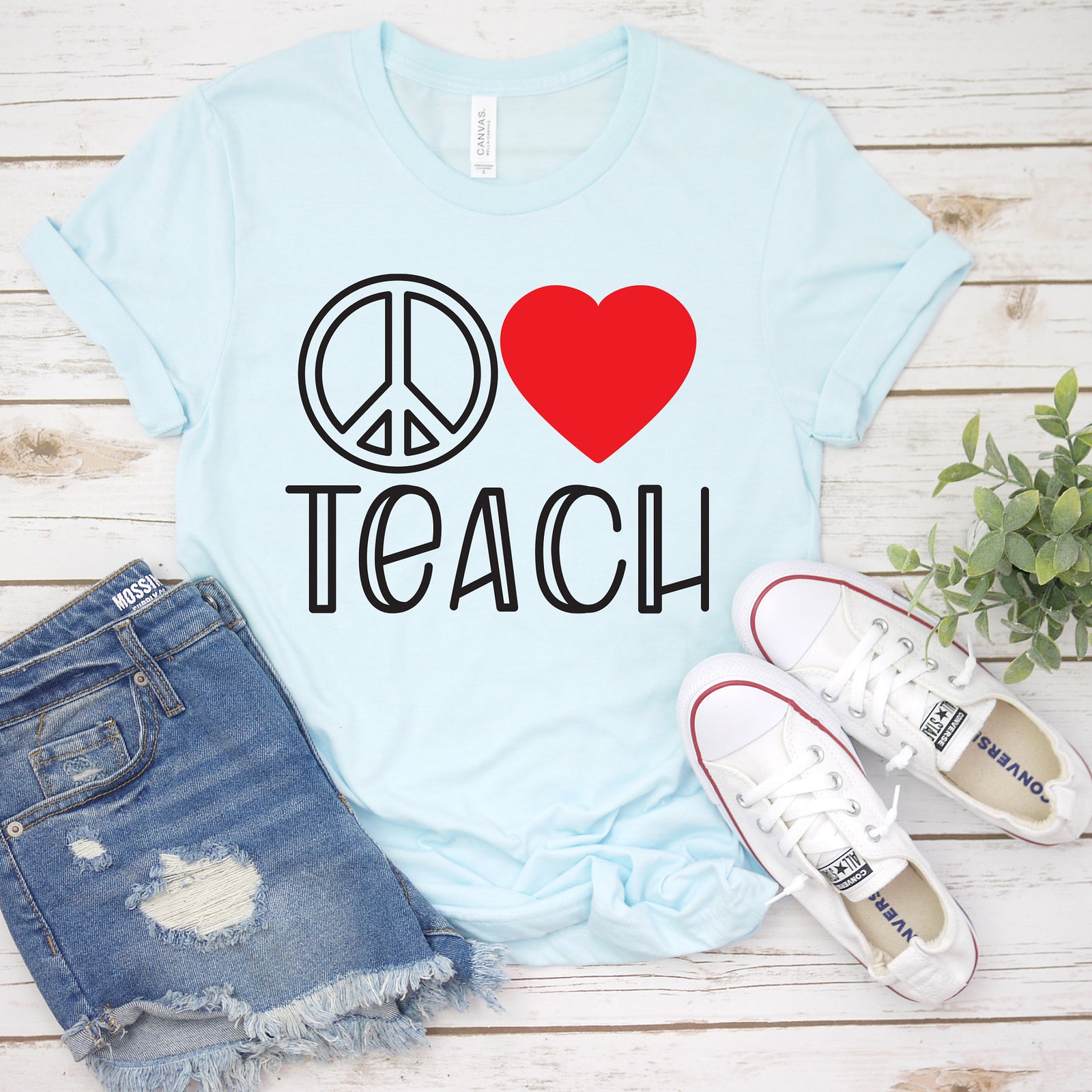 Peace Love Teach Adult Unisex T Shirt - Teacher Unisex Shirts - Gift for Teachers - Appreciation - Back to School