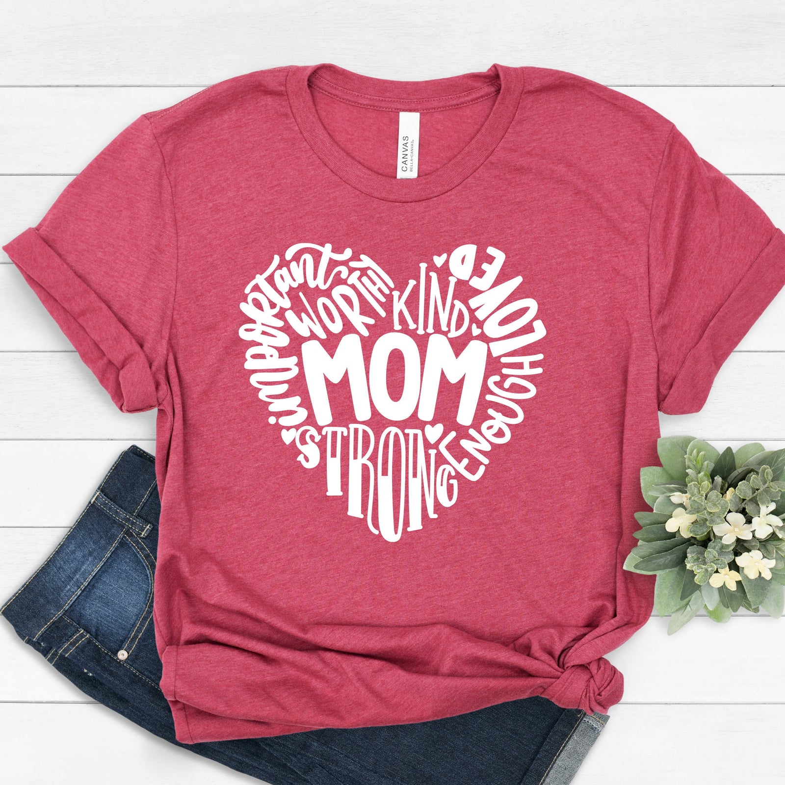 Mom Typography Heart Design Adult Unisex T Shirt -Mother's Day Gift Idea  - Mom tee