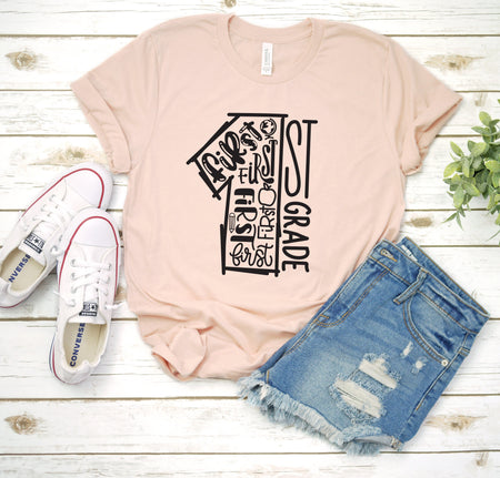 Stylish 1st Grade Teacher T Shirt, perfect for educators; a must-have from Grade One Team's collection.