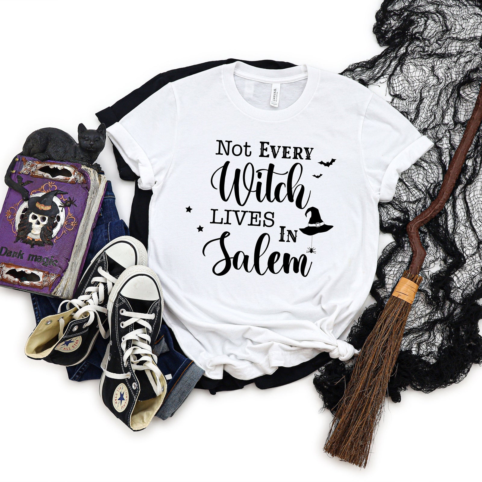 Not Every Witch Lives in Salem- Halloween Adult T Shirt - Mom T Shirt - Funny T Shirt