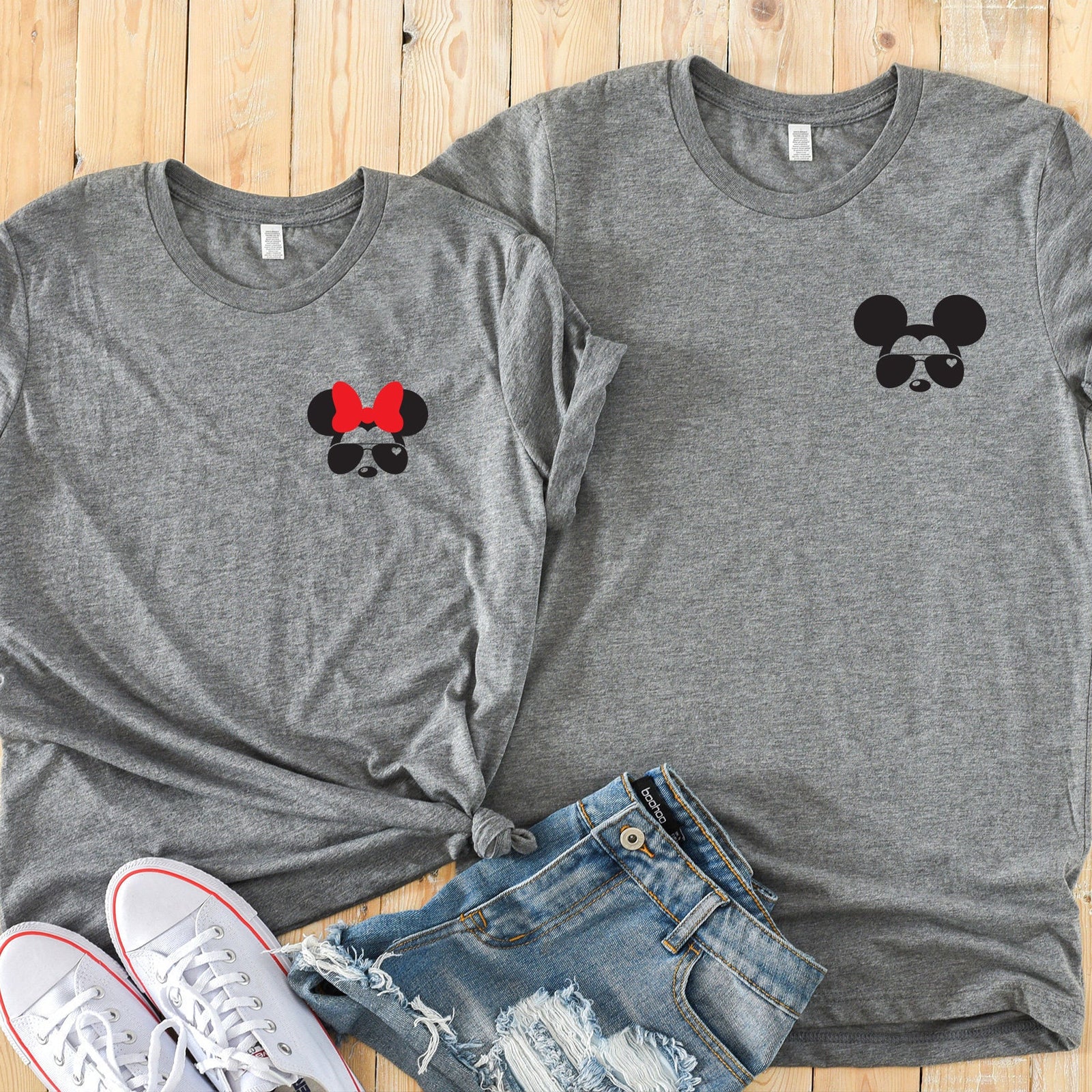 Aviator Mickey and Minnie Mouse Custom Matching Disney Shirts - Disney Couples - Left Chest Pocket Size