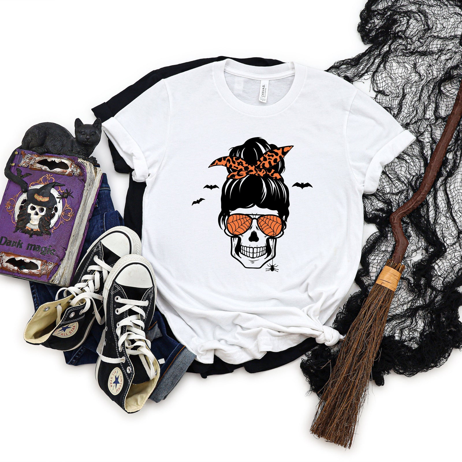 Momster - Happy Halloween Adult T Shirt - Mom T Shirt - Funny T Shirts - Skull - Skeleton Face with Bandana