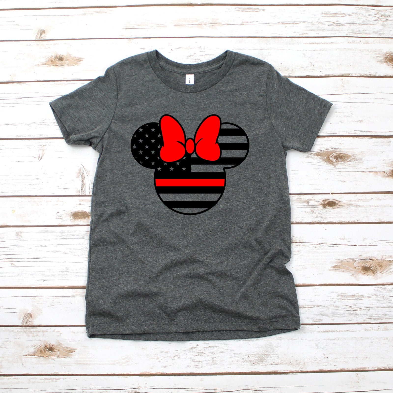 Fire Fighter Minnie Mouse Disney Kids Shirt - Infant Toddler & Youth - Red Stars and Stripes