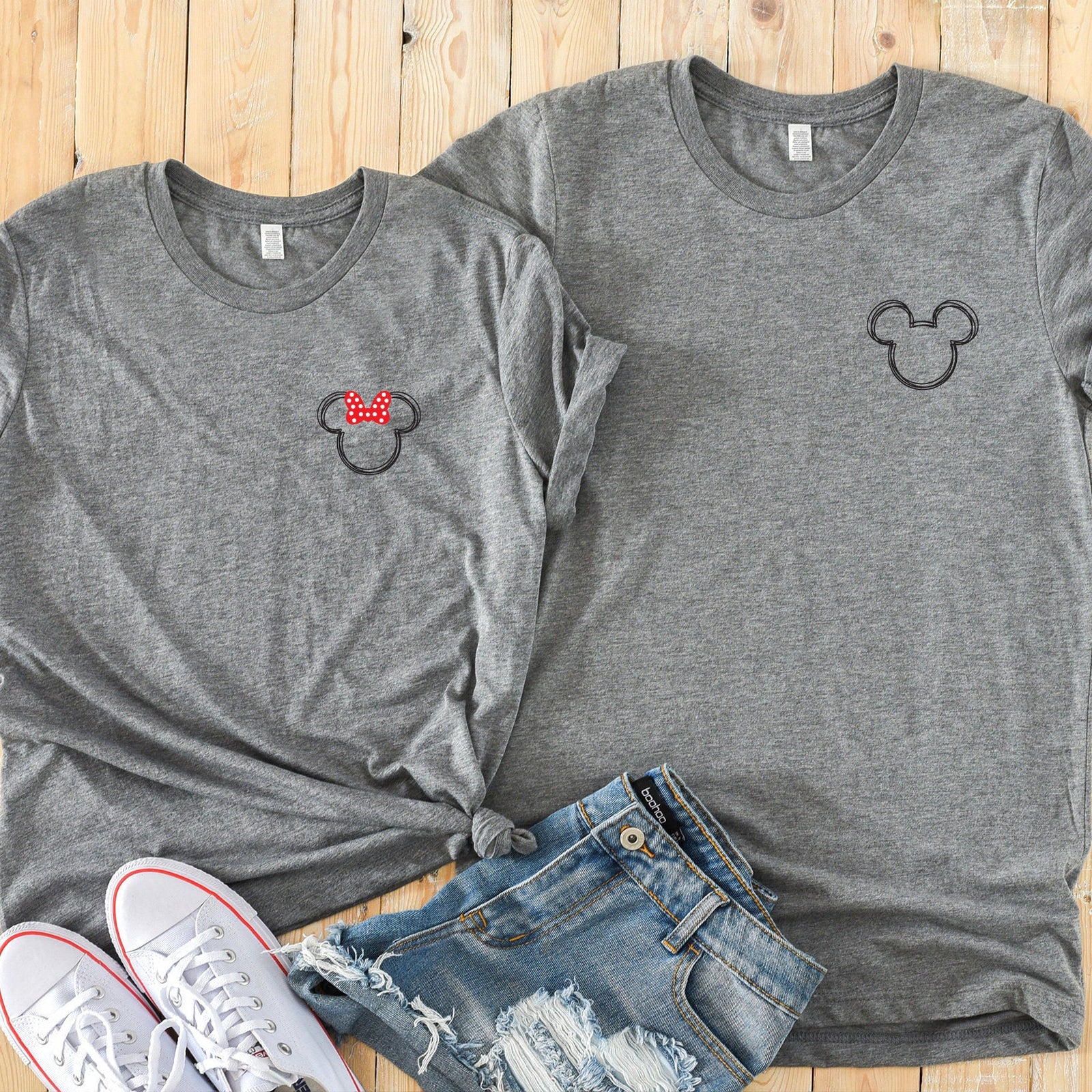 Scribble Mickey and Minnie Mouse Custom Matching Disney Shirts - Disney Couples - Left Chest Pocket Size