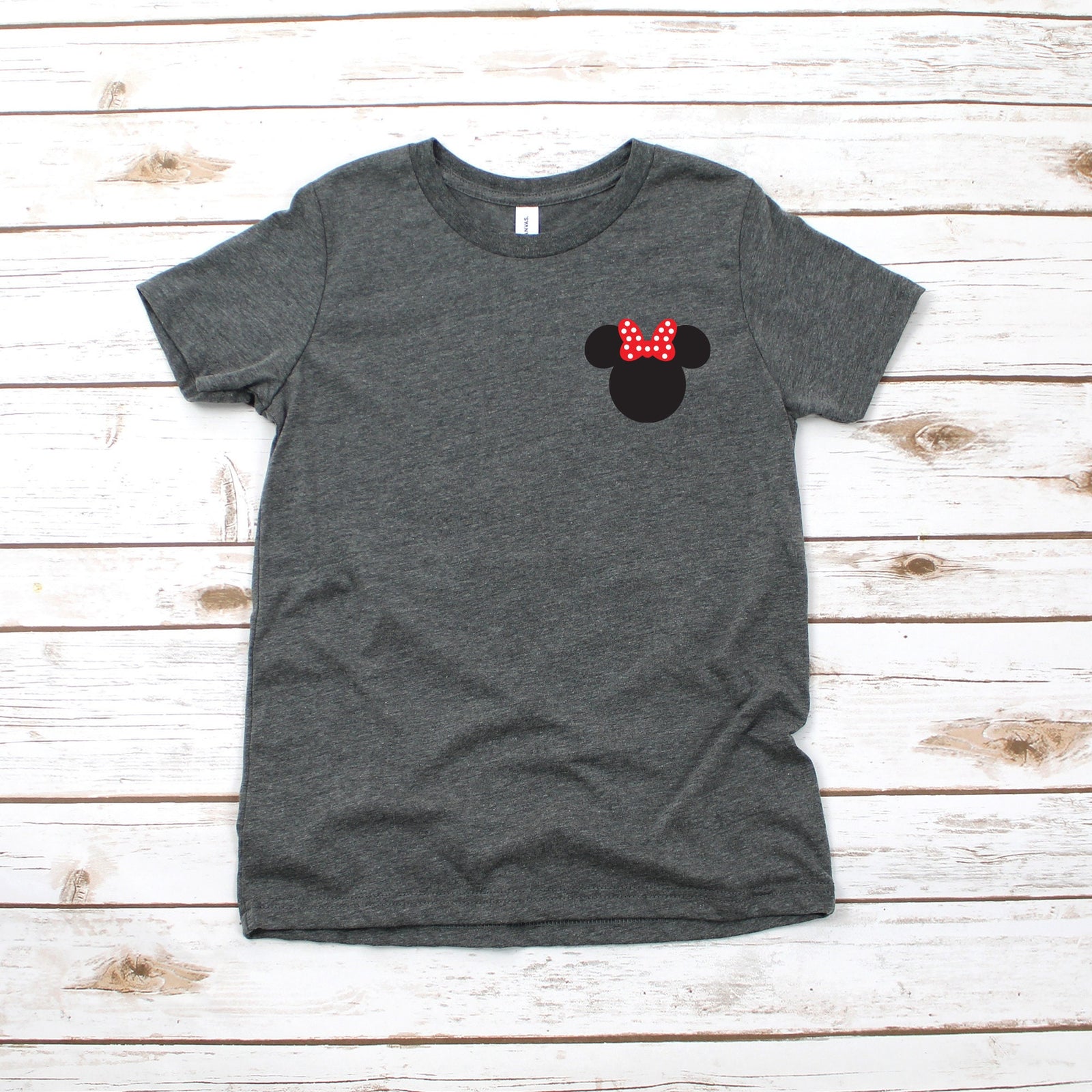 Minnie Mouse Disney Kids Shirt - Infant Toddler & Youth Shirt -Left Chest Small Pocket Size Logo