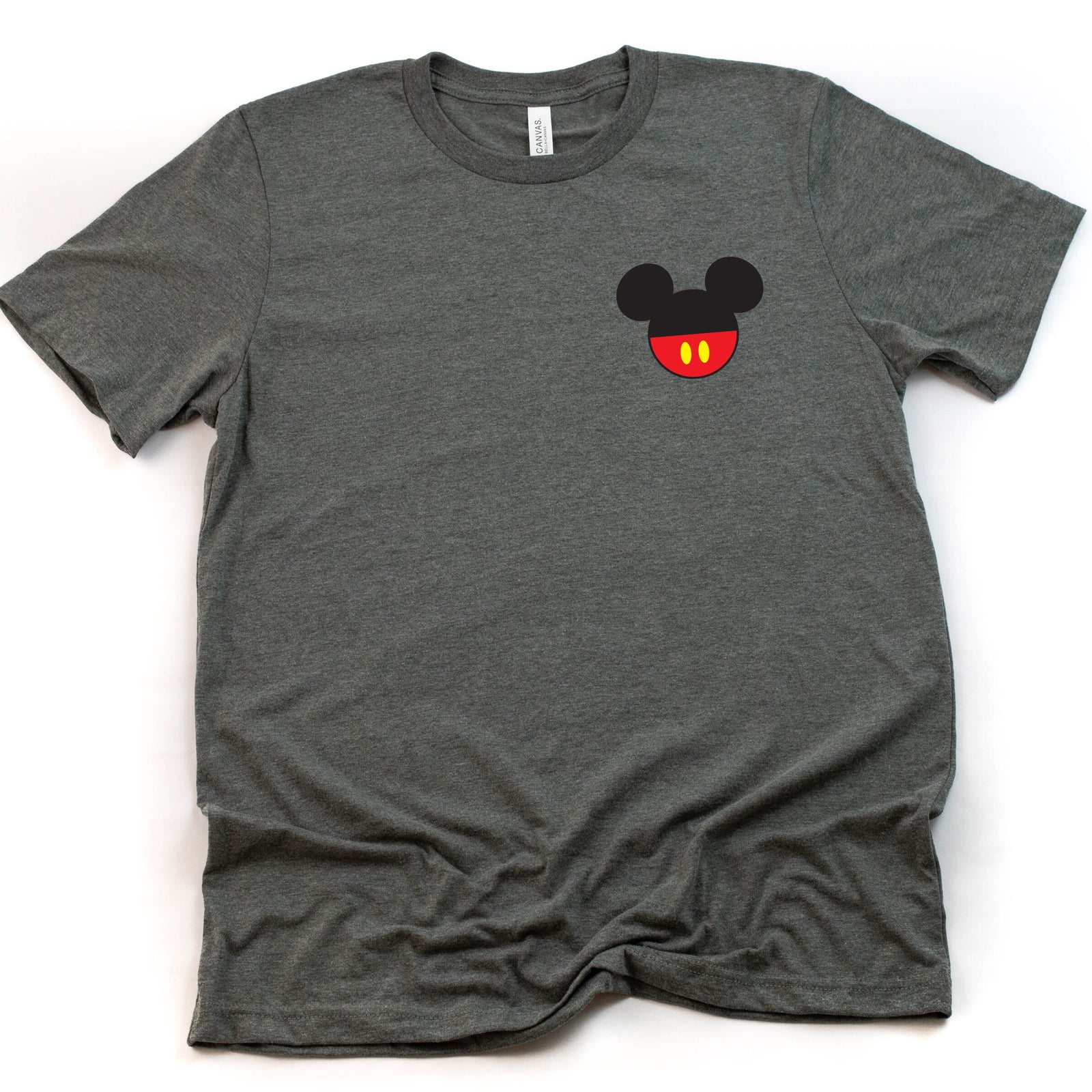 Pocket Size Mickey Mouse Adult Unisex T shirt - Disney Trip Matching Shirts - Left Chest Logo Size