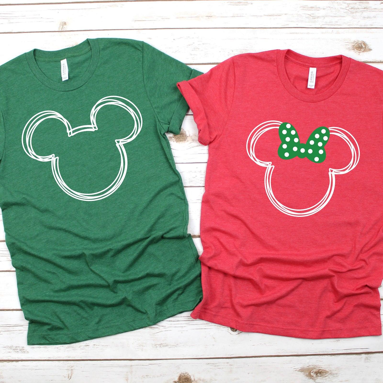 Holiday Scribble Minnie and Mickey Shirts - Disney Couples - Matching Shirts - Red and Green - Christmas