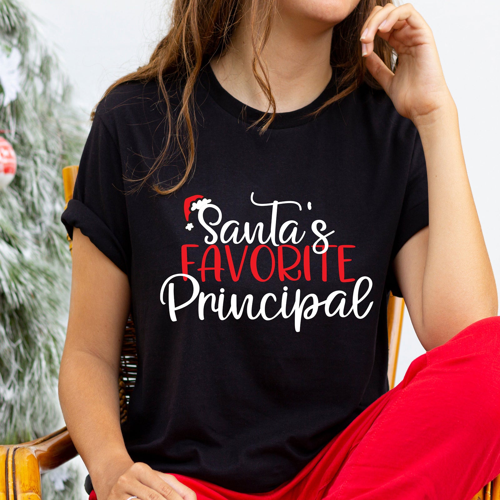 Santa's Favorite Principal Christmas T Shirt - Favorite Principal Holiday Gift Shirt - School Principal Christmas Shirts
