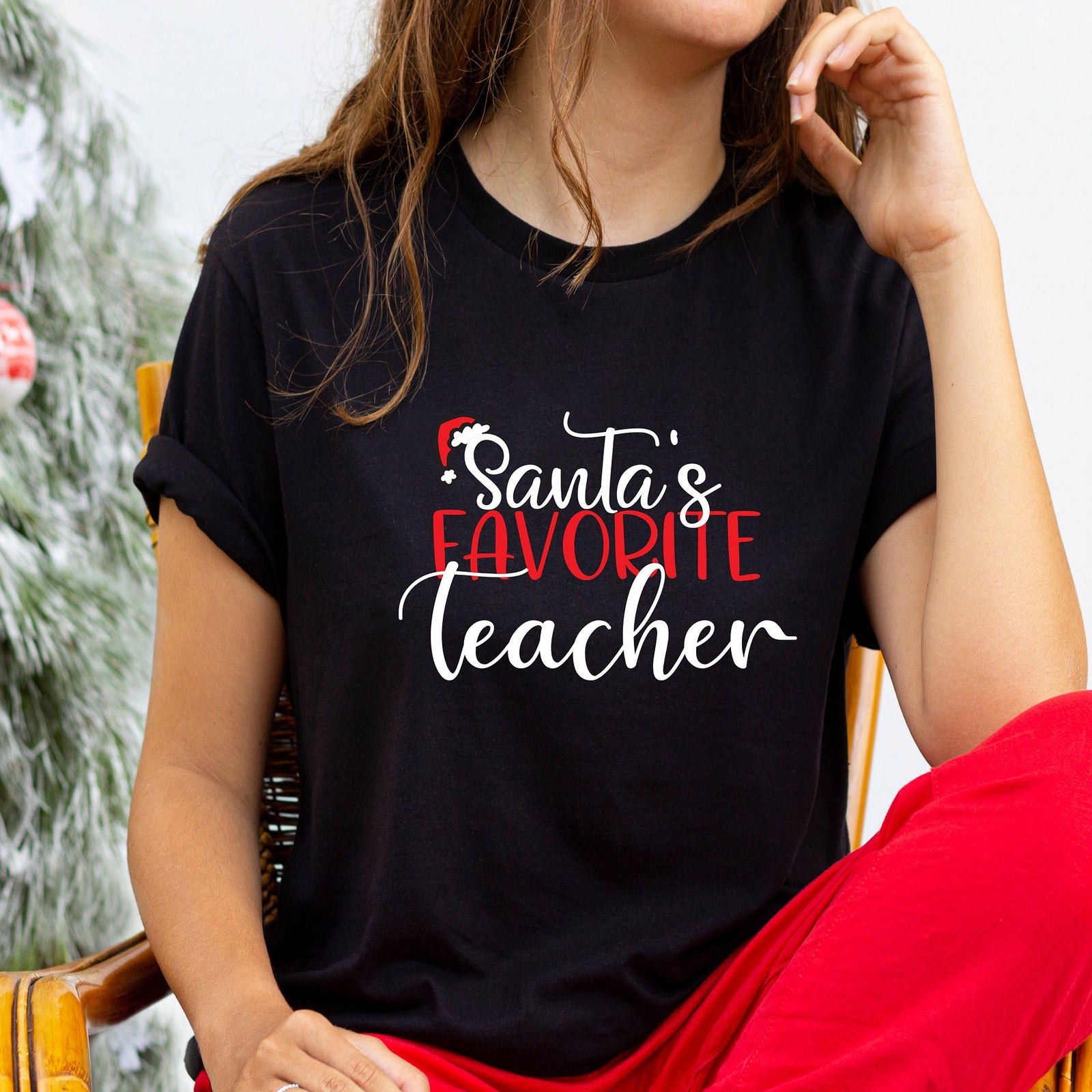 Santa's Favorite Teacher Christmas T Shirt - Favorite Teacher Holiday Gift Shirt - School Holiday Teacher Shirt