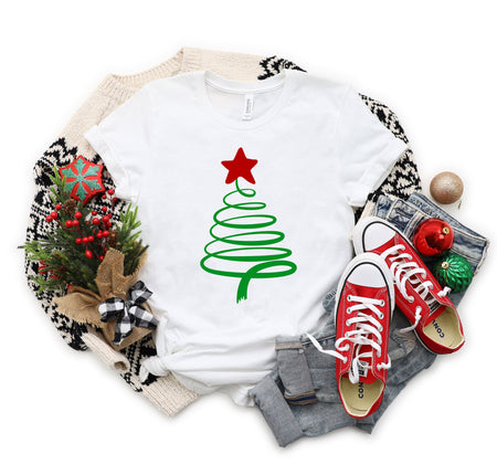 Swirly Christmas Tree Shirt - Cute Holiday Comfort Tee