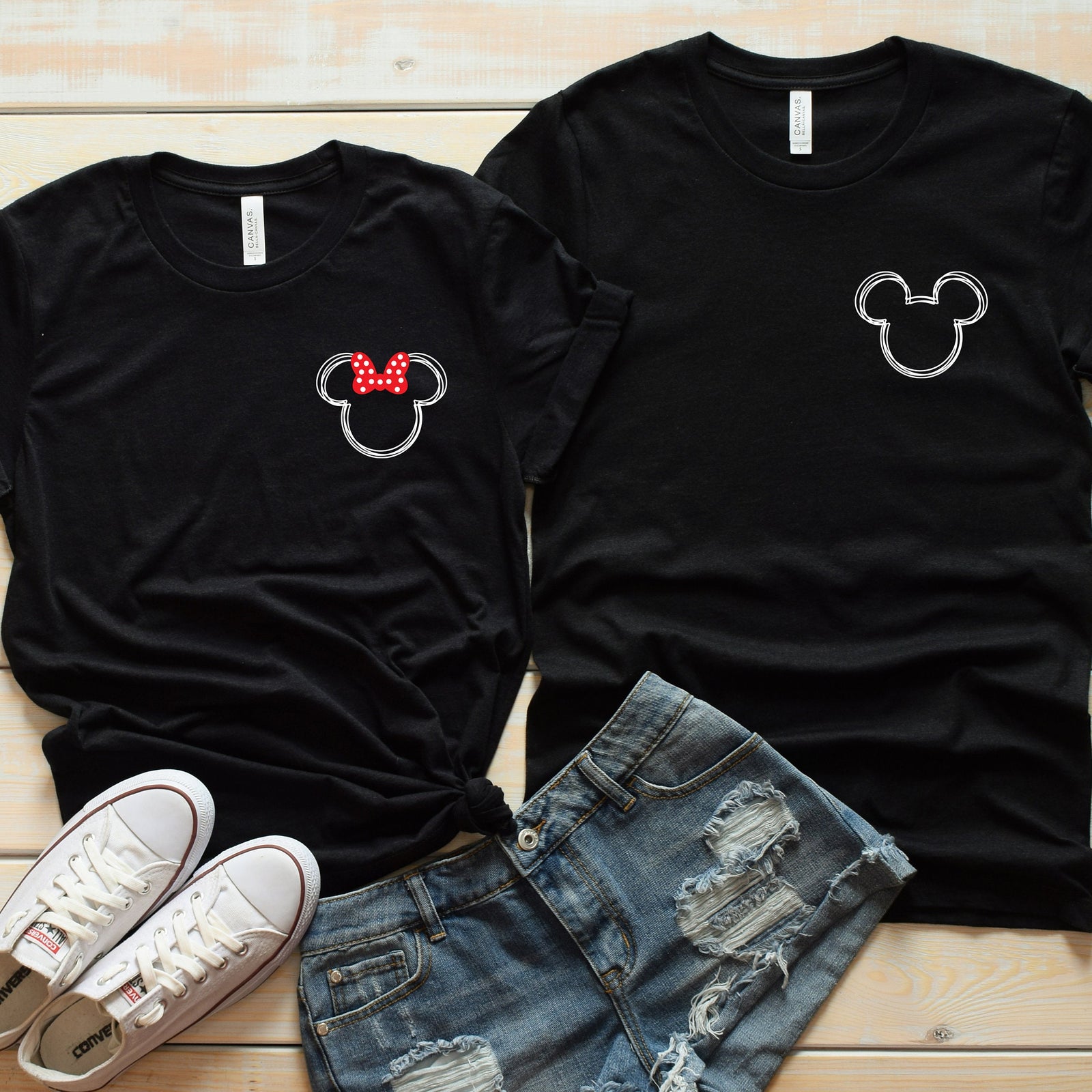 Scribble Mickey and Minnie Mouse Custom Matching Disney Shirts - Disney Couples - Left Chest Pocket Size