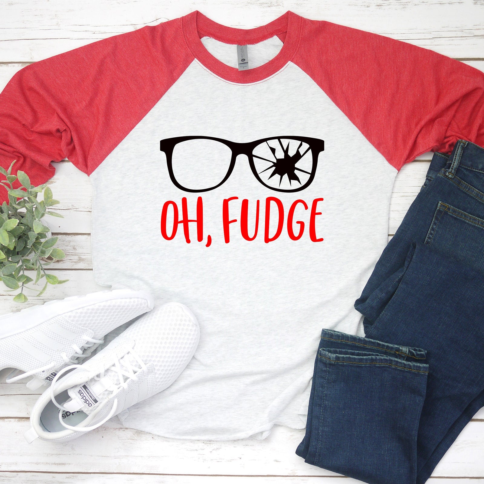 Oh Fudge Funny Christmas Shirt - X-Mas Raglan T Shirt | Funny Holiday 3/4 Sleeve Shirt