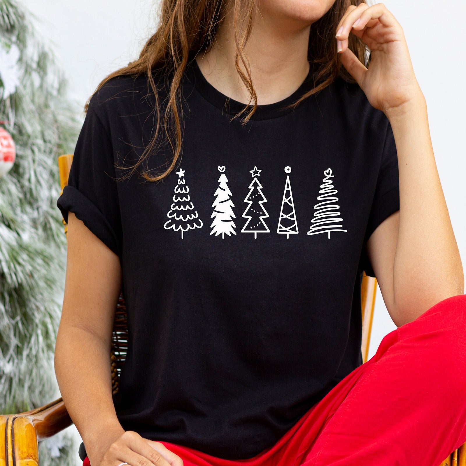 Christmas Tree Shirt - X-Mas T Shirt  - Family Matching Christmas - Fir Tress - Evergreen Scribble