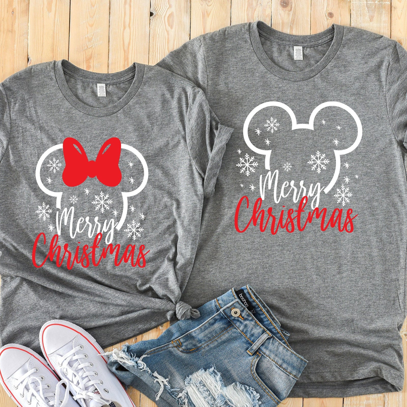 Merry Christmas Minnie and Mickey T Shirts - Christmas Disney Couples Shirt - Disney Matching Shirts - Holiday Disney Fan Shirts