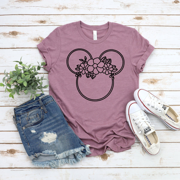 Floral Scribble Mickey Adult T Shirt for Garden Festival