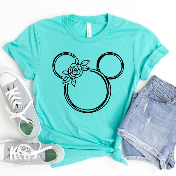 Floral Scribble Mickey Adult T Shirt for Disney Fans