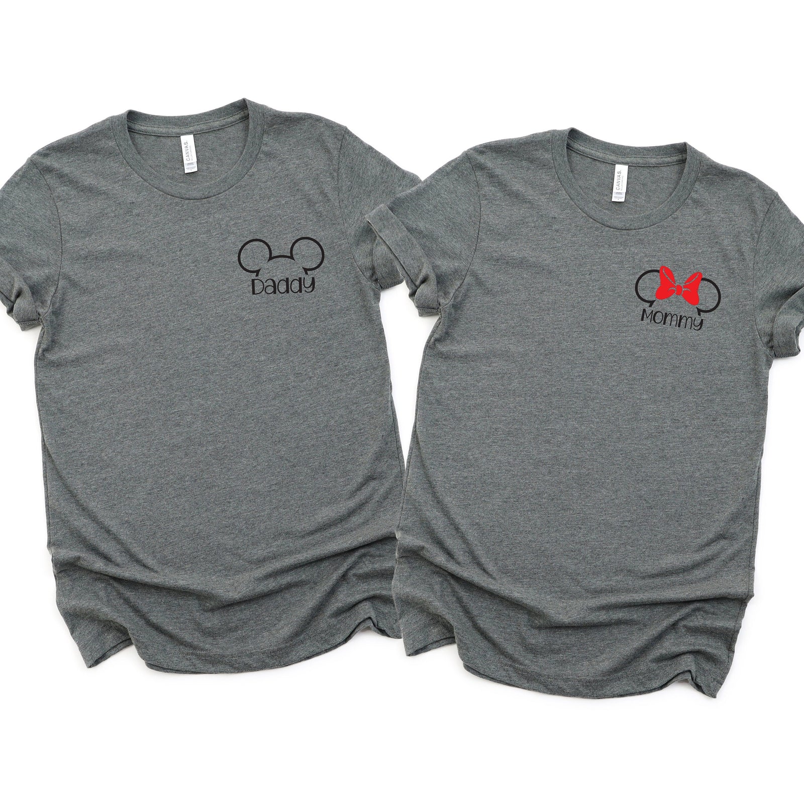 Mommy and Daddy Matching Disney Shirts - Disney Couples - Mickey and Minnie Mouse Ears Outline Pocket Size