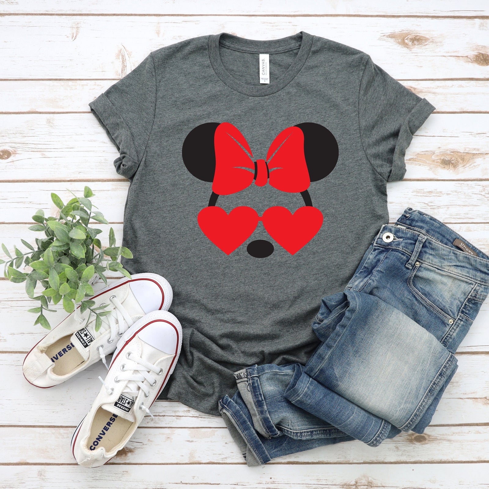Valentines Day Minnie Mouse Adult Unisex Shirt - Heart Glasses - Disney Matching Shirts