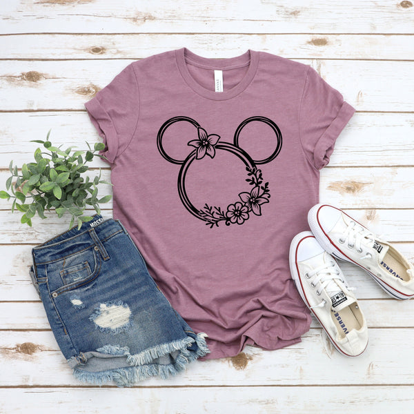 Floral Scribble Mickey Adult T Shirt for Disney Fans