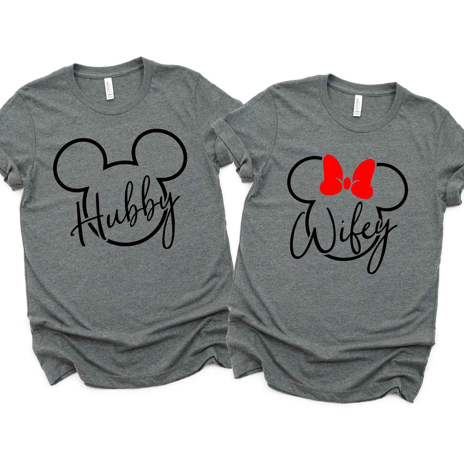 Hubby and Wifey Disney Couples Matching Unisex T Shirts - Mickey and Minnie - Anniversary - Disneymoon - Honeymoon