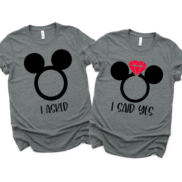 I Asked I Said Yes Disney Couples T Shirts for Engagement