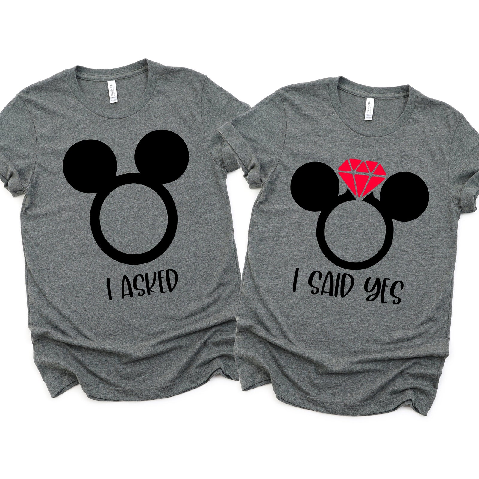 I asked I said Yes - Disney Couples Matching Unisex T Shirts - Mickey and Minnie Mouse - Just Engaged
