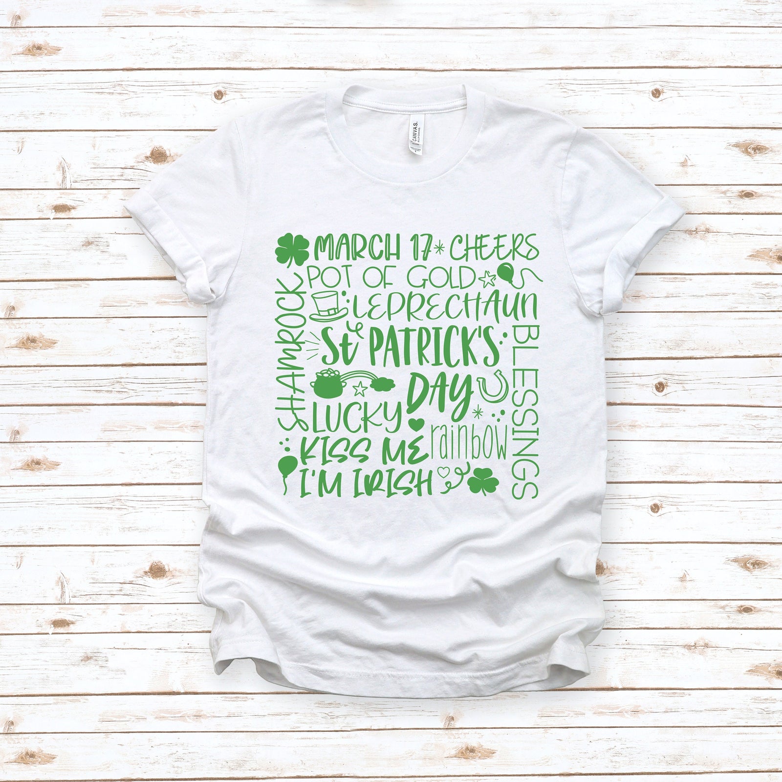 St. Patrick's Day Subway Words Typography Adult T Shirt - St. Patrick's Day Shirt - Lucky - Green