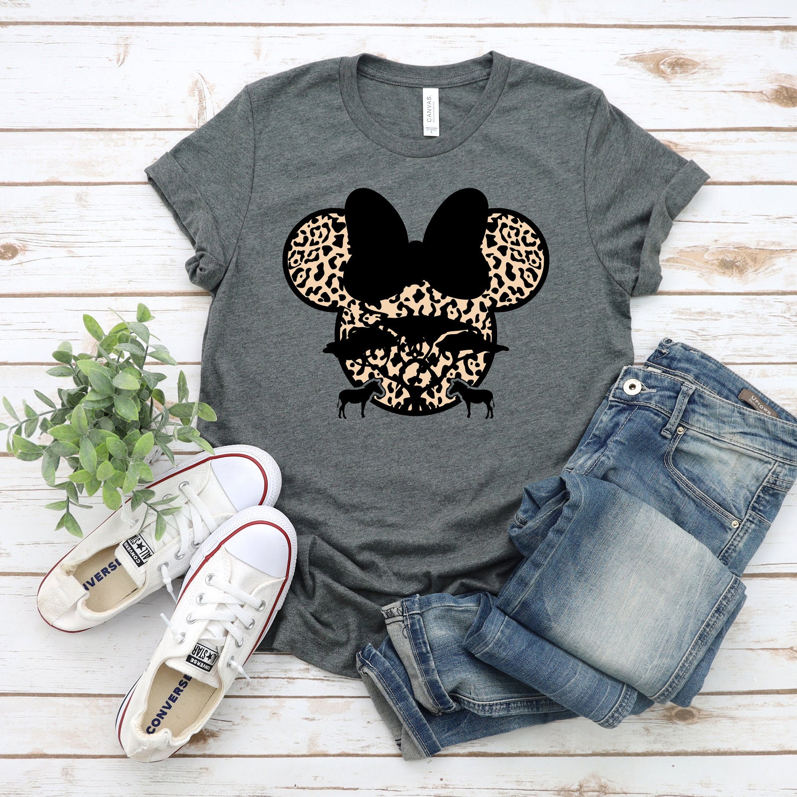 Minnie Mouse Safari Adult Unisex T Shirt - Disney Trip Matching Shirts - Camouflaged Minnie - Cheetah - Leopard Print
