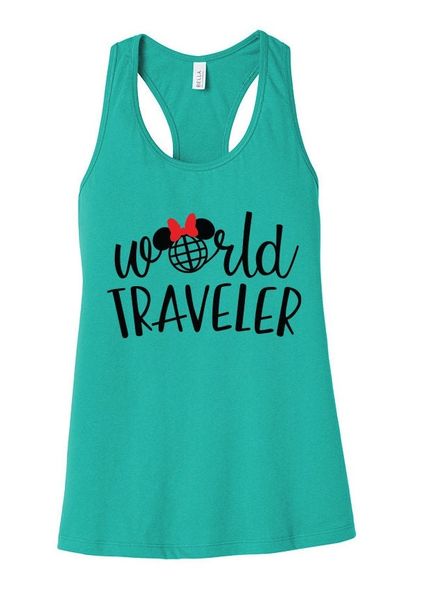 World Traveler Minnie Mouse Adult Racer back Tank Top- Drinks - Epcot World Showcase - Food and Wine
