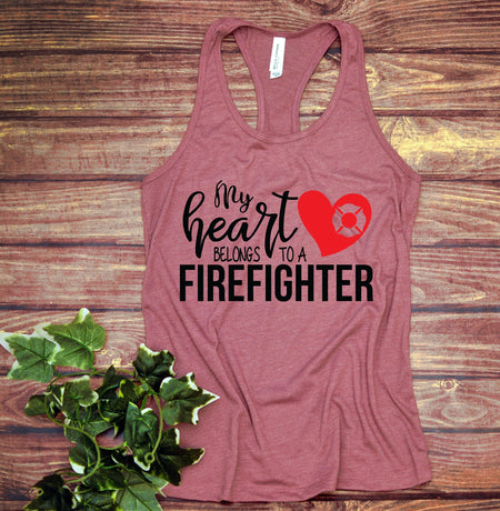 My Heart Belongs to a Fire Fighter Racerback Tank Top