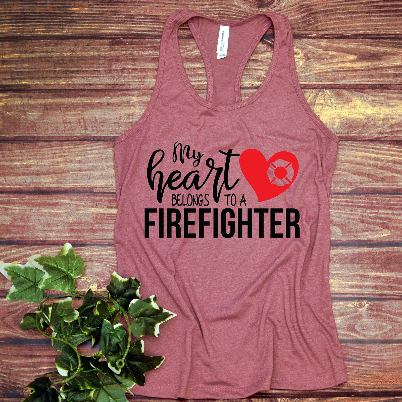 My Heart Belongs to a Fire Fighter Adult Racer back Tank Top- Firefighter Wife