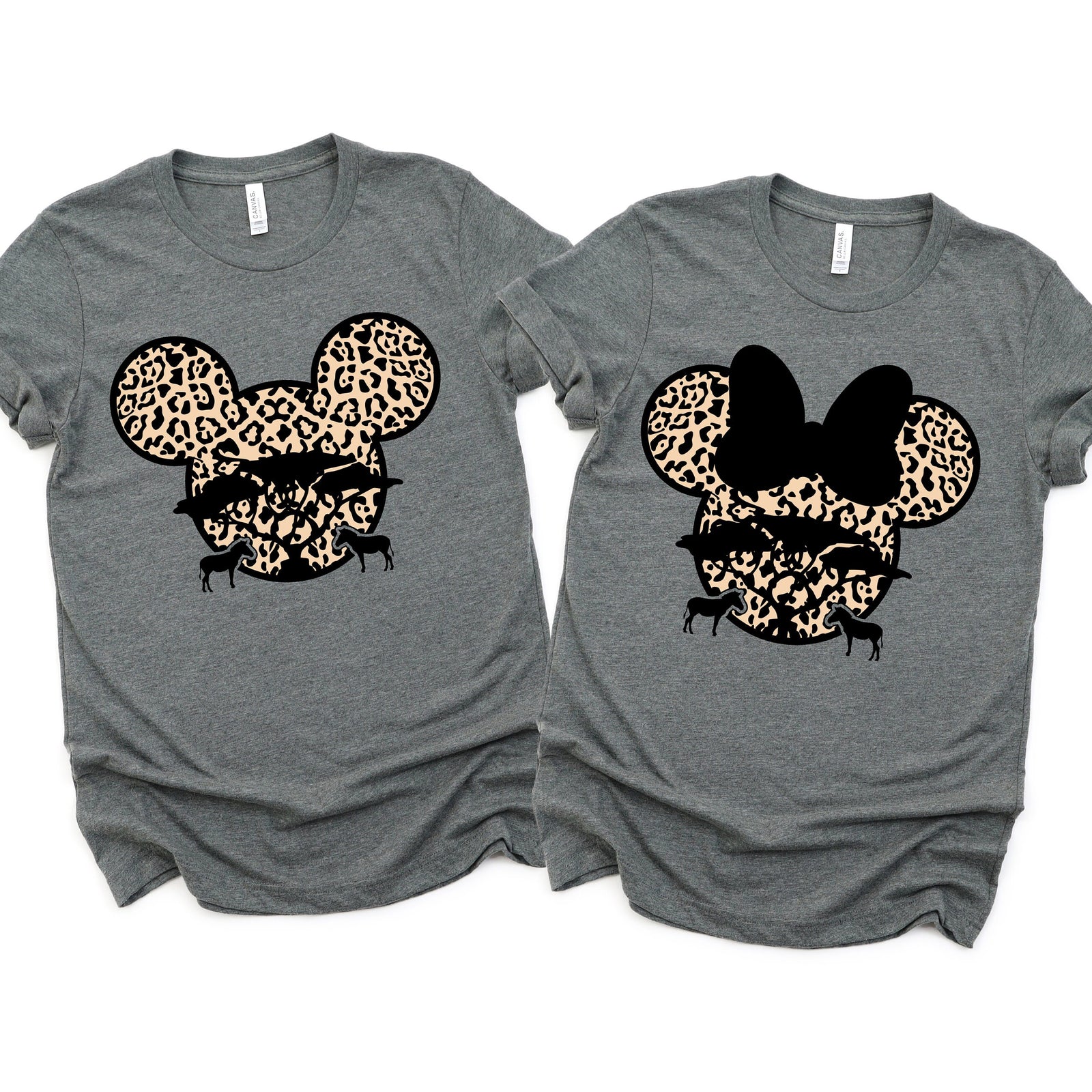 Minnie and Mickey Safari Adult Unisex Shirts - Disney Couples - Matching Shirts - Camouflaged Mickey - Animal Print