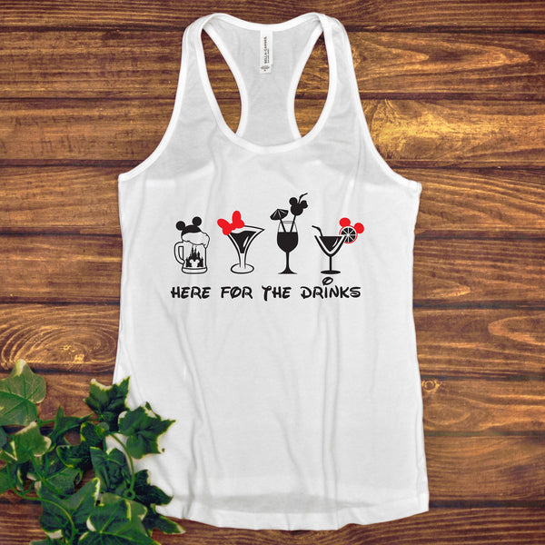 Here for the Drinks Minnie Mouse Ladies Racerback Tank Top