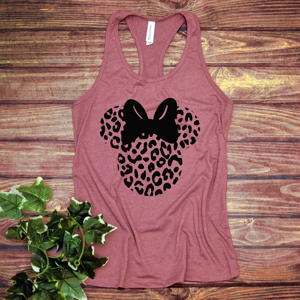 Cheetah Minnie Mouse Adult Racerback Tank Top for Comfort