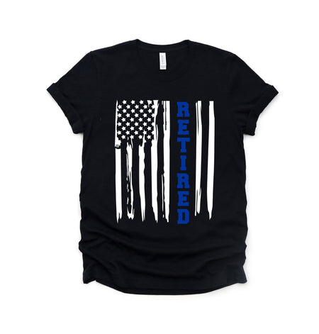 Retired Police Officer Love T-Shirt with Blue Stripe Design
