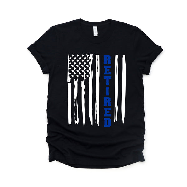 Retired Police Officer Love T-Shirt with Blue Stripe Design