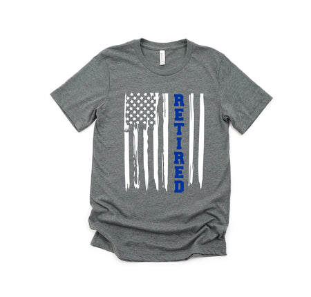Retired Police Officer Love T-Shirt with Blue Stripe Design