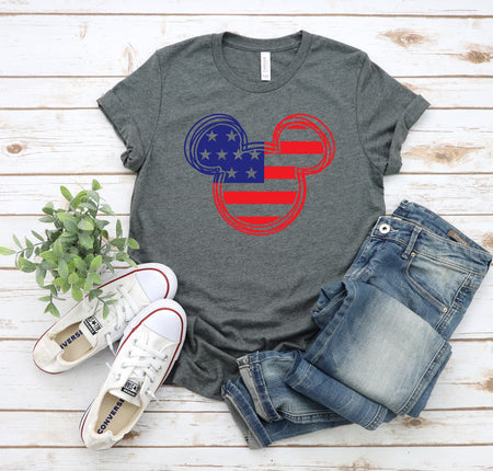 Scribble Mickey Mouse Stars and Stripes Unisex T Shirt