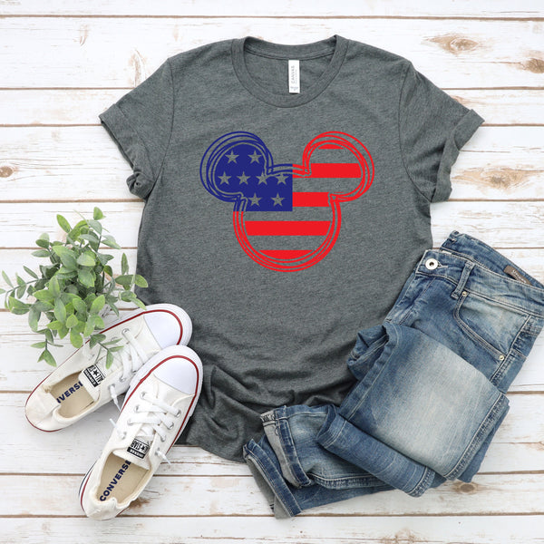 Scribble Mickey Mouse Stars and Stripes Unisex T Shirt