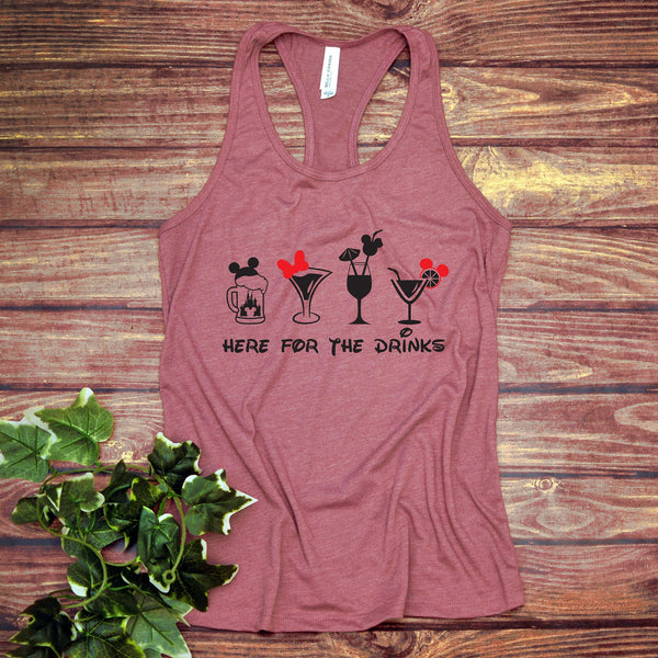 Here for the Drinks Minnie Mouse Ladies Racerback Tank Top