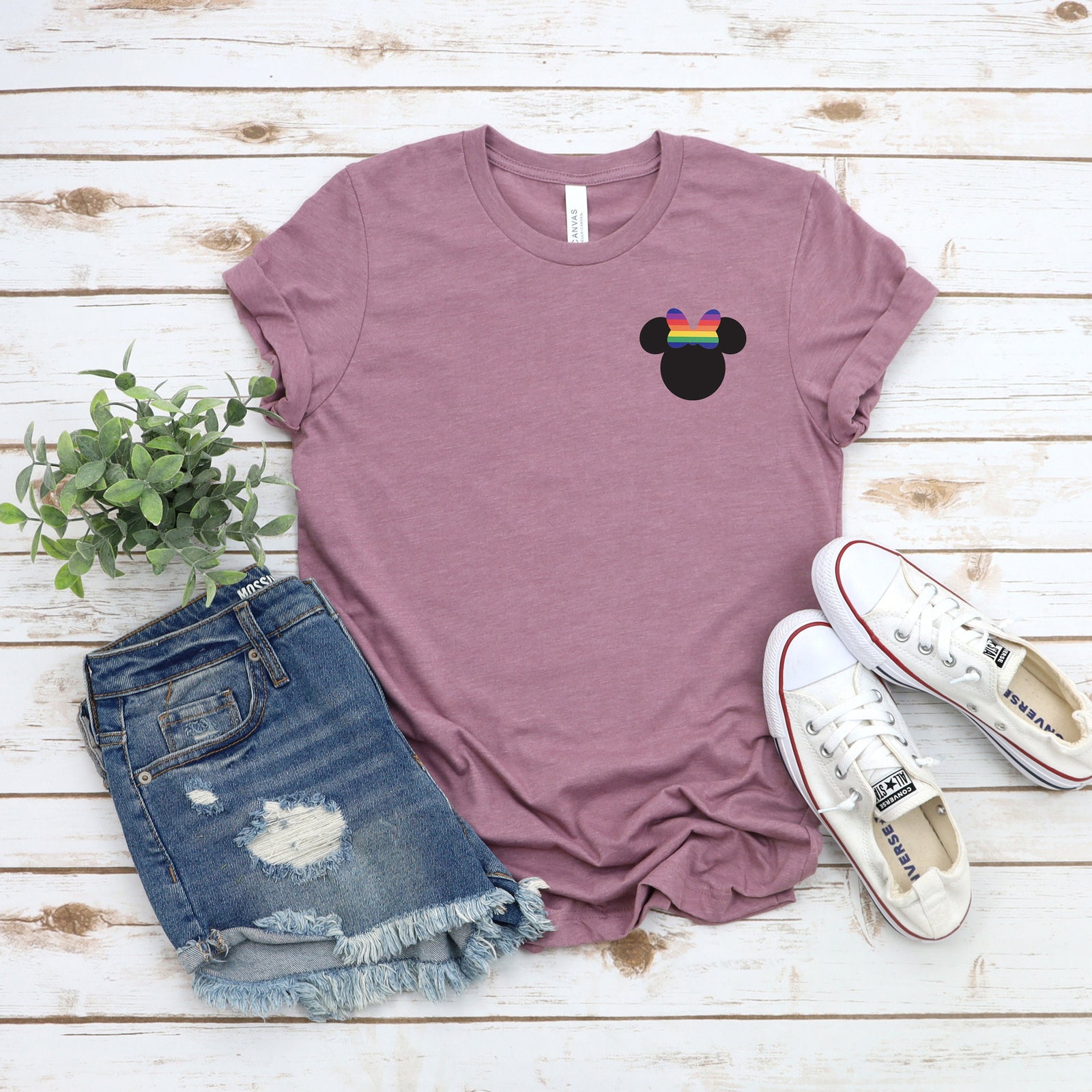 LGBT Gay Pride Minnie Mouse t shirt - Disney Trip Matching Shirts - Pocket Size Logo Minnie Rainbow