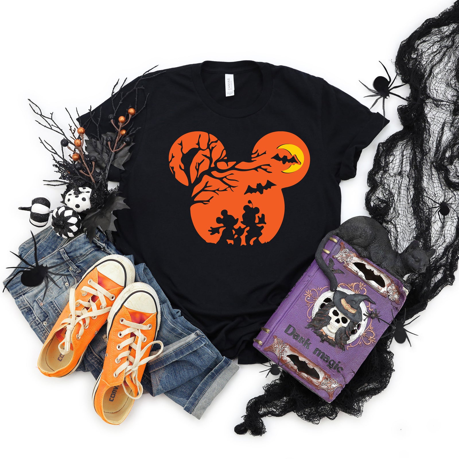 Mickey and Minnie Halloween Family Matching Shirts  - Spooky Tree and Bats in Mickey Head - Scary